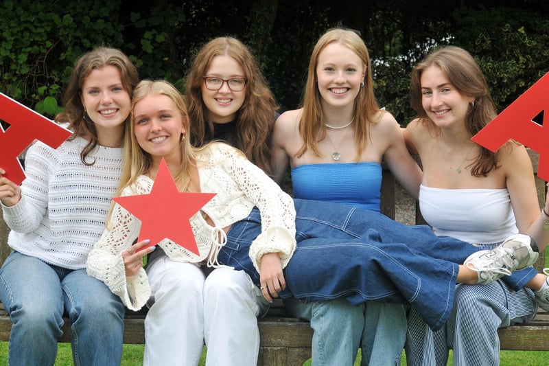 Lucy, Eve, Hannah, Sophie and Aimee of Harrogate Ladies' College celebrating their A-level results