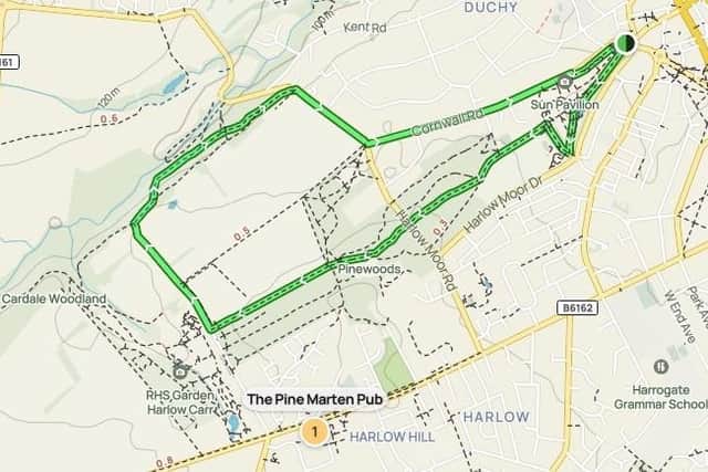 Map for National Dog Walking Day - The website – which has the slogan “discover new places to EatDrinkMeet” – has identified a Harrogate walk as part of its Yorkshire “puppy pub crawl” guide. (Picture contributed)