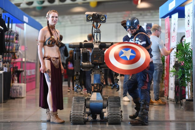Princess Leia, Johnny 5 and Captain America at Comic Con Yorkshire