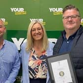 Top award for Harrogate Town - Your Harrogate's Nick Hancock, Harrogate Town CEO Sarah Barry and Harrogate Town's Fan Engagement Officer Hamilton Mattock. (Picture contributed)