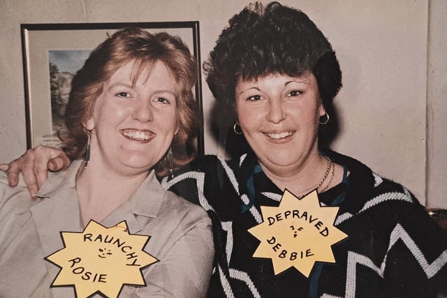 Pictured: Debbie Marshall (right) and Rosie South during a pub game in the 1990's.