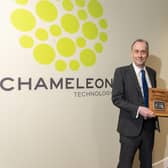 Pictured: (left) Lord Callanan, Minister for Energy Efficiency and Green Finance at the Department for Energy Security and Net Zero (DESNZ), (right) Mike Woodhall, co-founder and CEO of Harrogate tech company Chameleon Technology. (Picture Chameleon Technology)