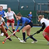 Harrogate Hockey Club Ladies 1s' Julia Corominas thought she had netted a late winner against Doncaster, but the effort was ruled out. Picture Gerard Binks