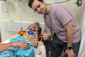 Road accident - Pictured lying in his hospital bed in Turkey is Charismatic Harry of Harrogate Walking Tours fame. (Pictured contributed)