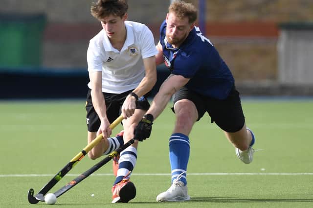 Chris Horne battles for possession during Saturday's Yorkshire & North East Premier Division clash at Ainsty Road. Picture: Gerard Binks