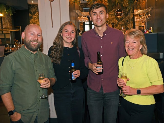 Joe Newis, Emily Elmes, Hal Boxhall and Claire Kontoninas enjoying a celebratory drink at the Pickled Sprout in Harrogate