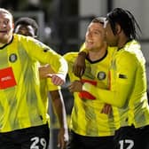 Harrogate Town forwards Luke Armstrong, left, Jack Muldoon, centre, and Sam Folarin all played key roles in Boxing Day's 3-2 League Two win over Grimsby Town. Pictures: Ben Roberts/ProSportsImages