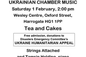 Poster for concert on Saturday 1 February at 14:00 at Wesley Centre, Oxford Street, Harrogate