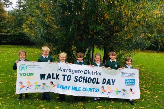 Supporting Harrogate Walk to School Day - Pupils at Willow Tree Primary School. (Picture courtesy of Zero Carbon Harrogate)