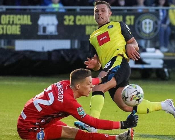 Jack Muldoon had Harrogate Town's two best chances during Wednesday night's Carabao Cup thrashing by Blackburn Rovers. Picture: Harrogate Town AFC