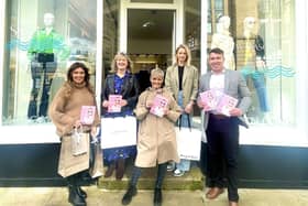 Harrogate BID Manager, Matthew Chapman outside Morgan Clare store with representatives from local retailers who have already signed up to take part in the new fashion show.
