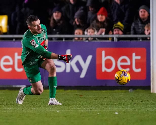 Harrogate Town goalkeeper James Belshaw in action against Accrington Stanley on Boxing Day. Pictures: Malcolm Bryce/ProSportsImages