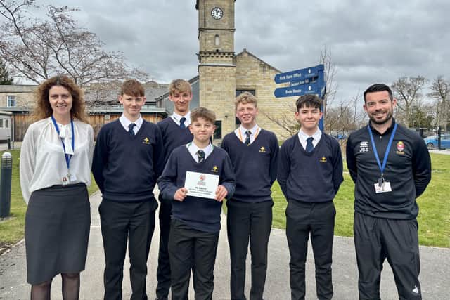 The Key Stage 4 squash team at St Aidan’s Church of England High School (Adam Smith, Jack Leonard, Joe Thompson, Thomas Brook and Archie King) are celebrating after being crowned National Champions