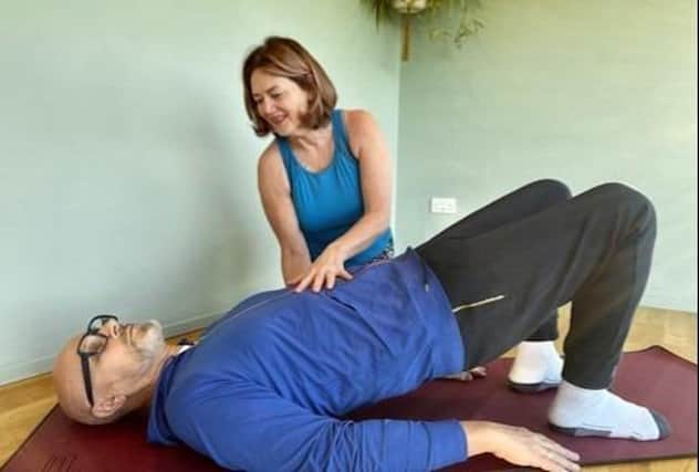Harrogate pilates instructor Eugenie Keogh helping her husband Stephen to build his strength ahead  of his stem cell transplant doing Pilates six times a week.