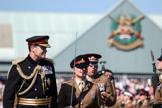 The Chief of the General Staff, General Sir Patrick Sanders, KCB, CBE, DSO, ADC Gen, inspects the front rank