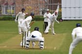 Neil Thomas bowling for Kirk Deighton during Saturday's clash with Goldsborough.