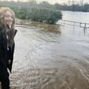Pictured: Imogen Otley, 10, is wading to school in Ripon in her wellies.