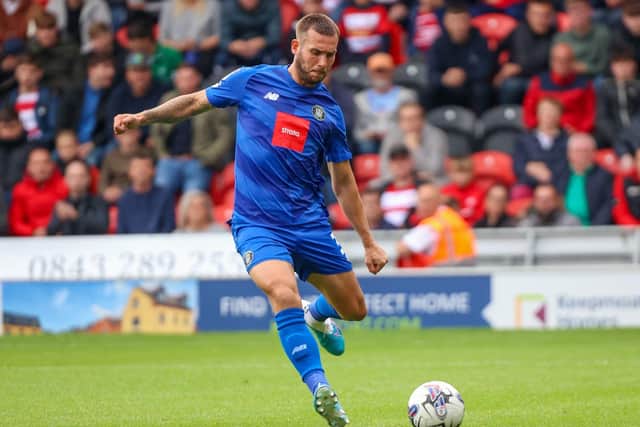 Joe Mattock in action during Harrogate Town's opening-day-of-the-2023/24-season win away at Doncaster Rovers.