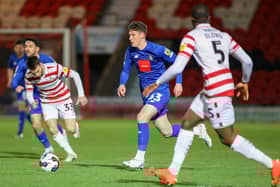 January recruit Matty Foulds made an impression at both ends of the field as Harrogate Town kept a clean-sheet on their way to a 2-0 win over Doncaster Rovers last time out. Pictures: Matt Kirkham