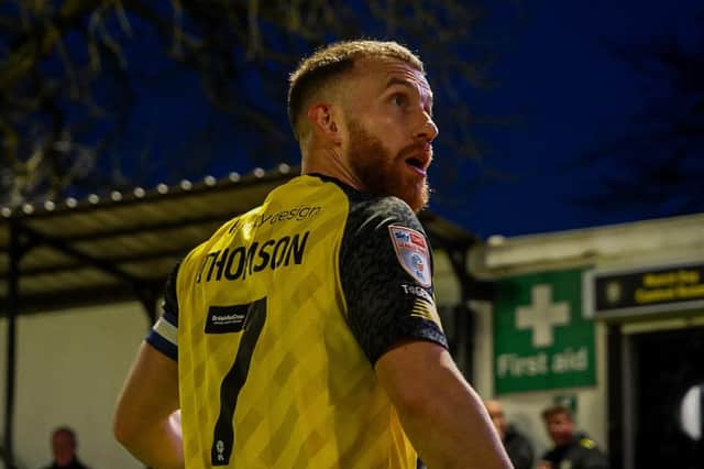 Harrogate Town midfielder George Thomson has scored 15 goals so far this season. Picture: Brody Pattison