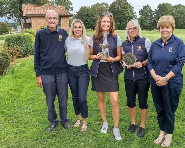 Harrogate & District Union treasurer Roger Knight , left, with Bedale GC's Karolina Aurelius, Hannah Bowe, Sally Hunt and Gill Petrie. Picture: Submitted