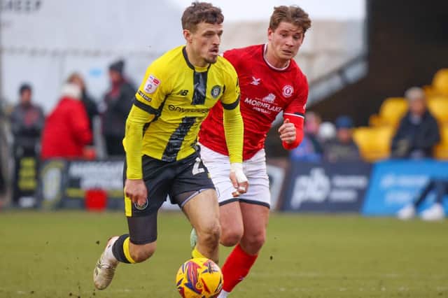 Josh March in action for Harrogate Town against Crewe Alexandra, the club he has joined ahead of the upcoming 2025/26 season. Pictures: Matt Kirkham