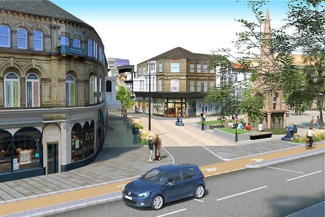 An artist's impression of how the semi-pedestrianised top end of James Street off Station Parade is likely to have have looked if the original Harrogate Gateway project had gone ahead. (Picture contributed)