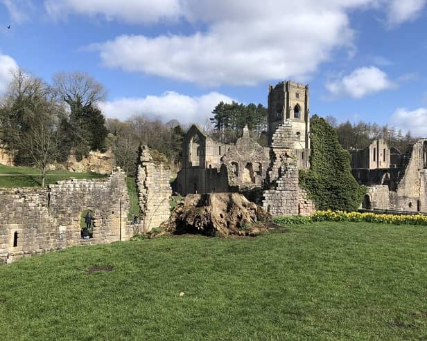 The sun was shining on the ruins of Fountains Abbey on Sunday, April 2.