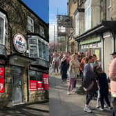 Hundreds of people lined the streets of Harrogate on Sunday for free pizza to celebrate the opening of a new takeaway