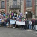 Campaigners outside County Hall ahead of the meeting. PHOTO: LDRS.