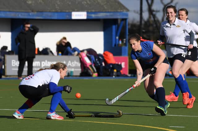 Tilly Hall netted Harrogate Hockey Club Ladies 1s' fourth goal in their victory away at Alderley Edge. Picture: Gerard Binks