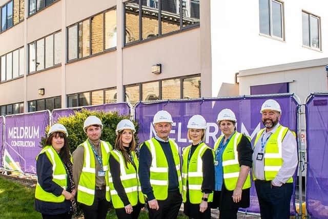Left to right: Carer Hazel Griffiths (North Yorkshire, York Co-creation Board), capital officer Chris Parker, senior psychological wellbeing practitioner Louise Hughes (Talking Therapies), Steve Laughton, contracts manager (Meldrum), advanced nurse practitioner Laura Sellers, medical secretary Sue Storey, Lee Bradley, interim service manager for adult mental health, at the site of the new mental health hub.