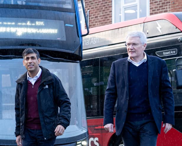 Prime Minister Rishi Sunak with Harrogate and Knaresborough MP Andrew Jones during a visit to Harrogate Bus Depot earlier this year. (Picture contributed)
