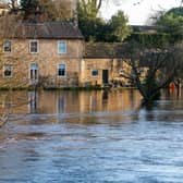 The RIver Wharfe at Boston Spa, near Wetherby in full flood with a number of residential propeties at risk of flooding should the water level continue to rise. Over the last few days the Met Office issued persistent and occasionally heavy rain over most parts on the UK with the risk of flooding in parts.