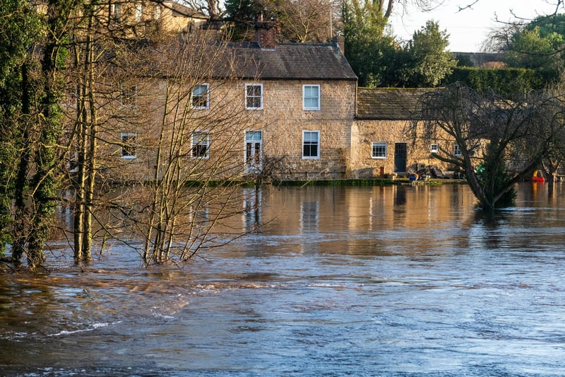 The RIver Wharfe at Boston Spa, near Wetherby in full flood with a number of residential propeties at risk of flooding should the water level continue to rise. Over the last few days the Met Office issued persistent and occasionally heavy rain over most parts on the UK with the risk of flooding in parts.