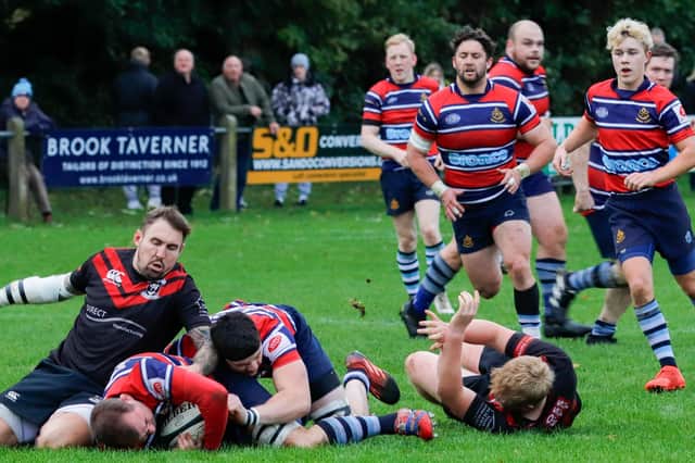 Ripon RUFC on the attack during Saturday's comprehensive Yorkshire Two win over Ossett at Mallorie Park. Picture: Mandy Errington Photography