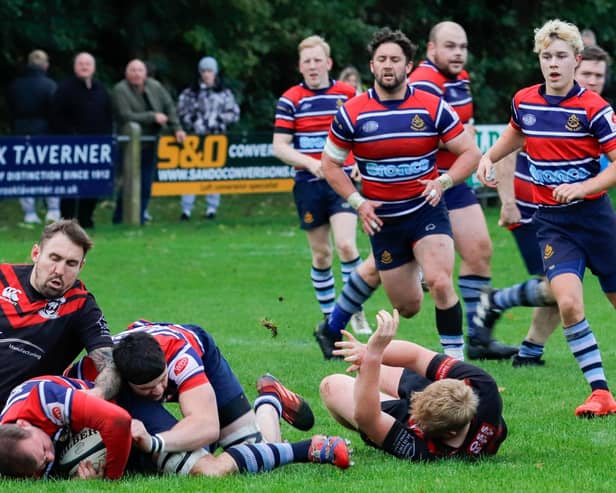 Ripon RUFC on the attack during Saturday's comprehensive Yorkshire Two win over Ossett at Mallorie Park. Picture: Mandy Errington Photography