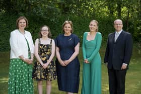 Sylvia Brett, Principal of Harrogate Ladies’ College; Natalie Bone, Joint Head Girl at Harrogate Ladies’ College; Dr Emily Lawson DBE, Head of the Delivery Unit at 10 Downing Street; Evie Collard, Joint Head Girl at Harrogate Ladies’ College; James Savile, Head of Highfield Prep School.