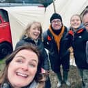 Carry on Glamping on Channel 4 TV: Harrogate business owners Sarah and James Martin with comedian Jonny Vegas, their Glampfest events team staff - and James’s mum. (Picture contributed)