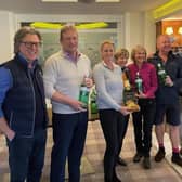 Pannal GC's 2023 Hangover Trophy winners the Booths and the Dunns with Men's Captain Lindsay Mckenzie and comeptition creators Sue Rutherford and Ian Shay. Picture: Submitted