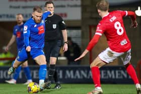 Harrogate Town midfielder George Thomson netted his 10th goal of the 2023/24 season during Monday's 2-2 draw on the road at Morecambe. Pictures: Matt Kirkham