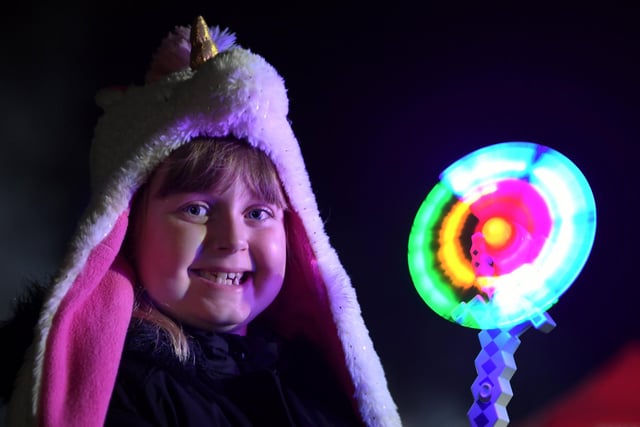 Jessica Semlzuk (aged 6) with her spinning wheel at the Harrogate Stray Bonfire last year