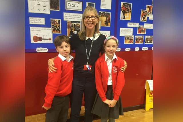Saltergate Schools Head Joanne Hall with two of the pupils.