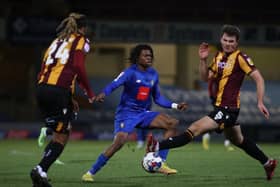 Harrogate Town forward Sam Folarin on the attack during his side's 1-0 League Two defeat at Bradford City. Pictures: Matt Kirkham