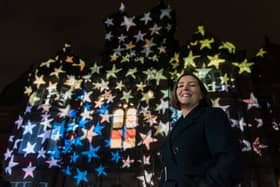 Dr Kathryn Scott, chief executive of Harrogate-based Yorkshire Cancer Research in front of the giant Yorkshire Stars projection at the Thackray Museum of Medicine in Leeds.