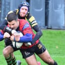 James Audsley-Beck dives over the try-line to register Harrogate Pythons' opening try during Saturday's home win over Bramley Phoenix. Pictures: Submitted