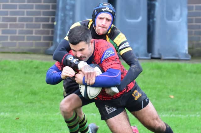 James Audsley-Beck dives over the try-line to register Harrogate Pythons' opening try during Saturday's home win over Bramley Phoenix. Pictures: Submitted