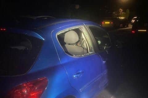 The incident happened on Hollins Road in Harrogate at 2am yesterday, Tuesday, July 25 when the driver’s side rear window of a blue Peugeot 207 was smashed. (Picture North Yorkshire Police)