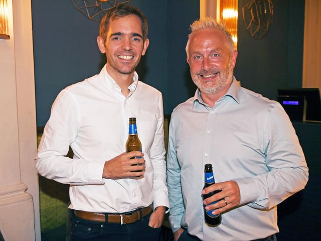 James Verity and Matthew Stamford enjoying a celebratory drink at the Pickled Sprout in Harrogate