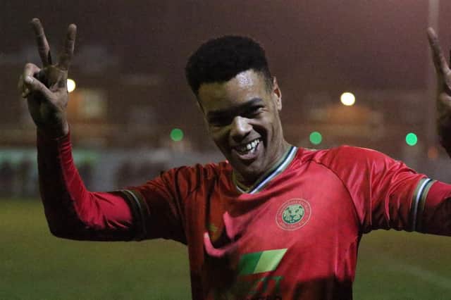 Joel Freeston was all smiles following Harrogate Railway's 4-1 victory over Armthorpe Welfare. Picture: Craig Dinsdale